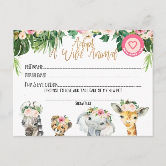 Carte Postale Parti Anniversaire Adopter Un Certificat D'Animal  (Devant)