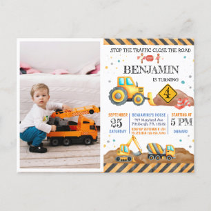 Carte Postale Parti Anniversaire de enfant de camion de construc