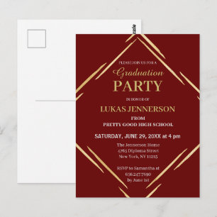 Carte Postale Parti de graduation moderne Red Gold Geometry 2025