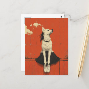 Carte Postale Partie amusante Chien partie assise humaine sur la