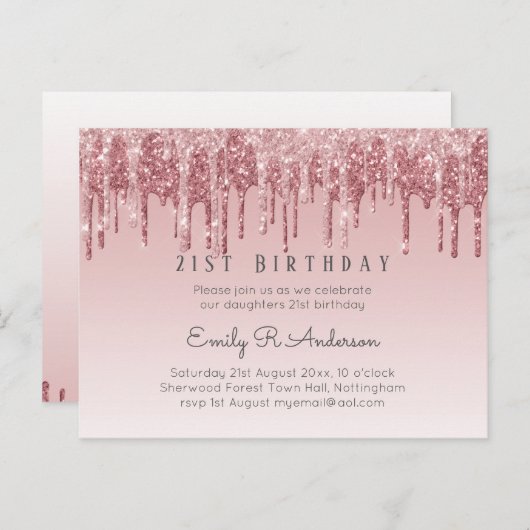 Carte Postale Parties scintillant à goutte Rose or 21e anniversa (Devant / Derrière)