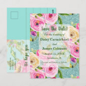 Carte Postale Parties scintillant Aqua Rose  Aquarelle Enregistr (Devant / Derrière)