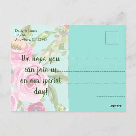 Carte Postale Parties scintillant Aqua Rose  Aquarelle Enregistr (Dos)