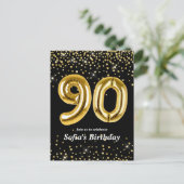 Carte Postale parties scintillant ballon en or pour 90e annivers (Debout devant)