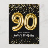 Carte Postale parties scintillant ballon en or pour 90e annivers (Devant)