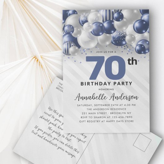 Carte Postale Parties scintillant bleu bleu marine en argent 70e