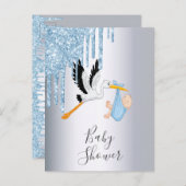 Carte Postale Parties scintillant bleue bébé garçon argent invit (Devant / Derrière)