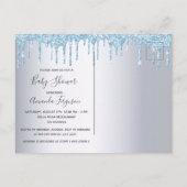 Carte Postale Parties scintillant bleue bébé garçon argent invit (Dos)