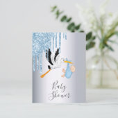 Carte Postale Parties scintillant bleue bébé garçon argent invit (Debout devant)