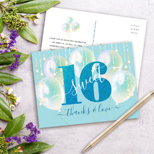Carte Postale Parties scintillant Bleue Douce 16 Balloon d'anniv