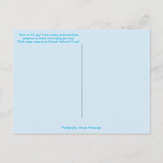 Carte Postale Parties scintillant bleue et patins à glace fourru (Dos)