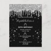 Carte Postale Parties scintillant d'anniversaire noir argent bri (Devant)
