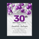 Carte Postale Parties scintillant de ballons d'argent violet N'i<br><div class="desc">Glam moderne violet violet argenté Parties scintillant de ballon étincelant n'importe quel âge Anniversaire Invitation</div>