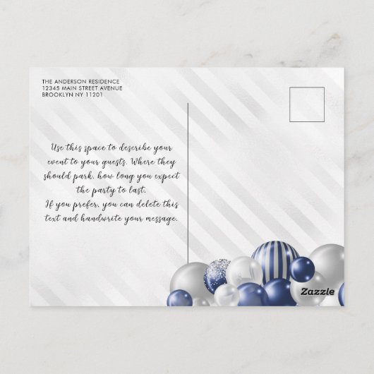Carte Postale Parties scintillant de la Marine Blue Silver Ballo (Dos)