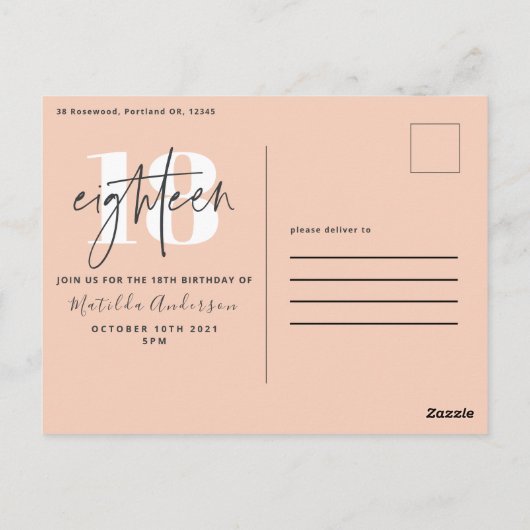 Carte Postale Parties scintillant de pêche moderne fille typogra (Dos)