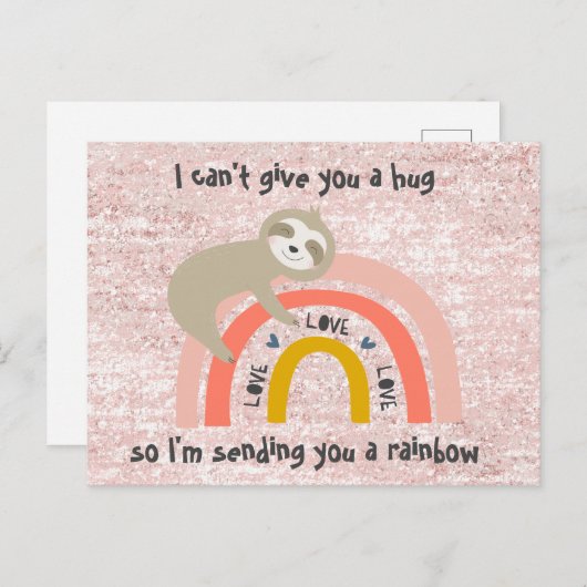 Carte Postale Parties scintillant de penser à vous Rainbow Sloth (Devant / Derrière)