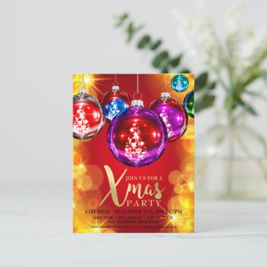 Carte Postale Parties scintillant d'or Baubles Fête de Noël Invi (Debout devant)