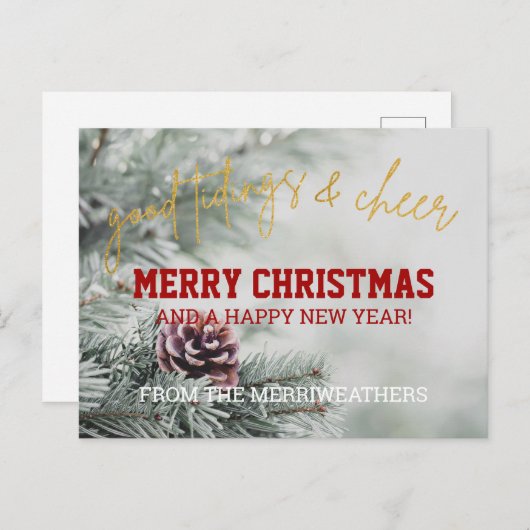 Carte Postale Parties scintillant d'or classique Script voeux de (Devant / Derrière)