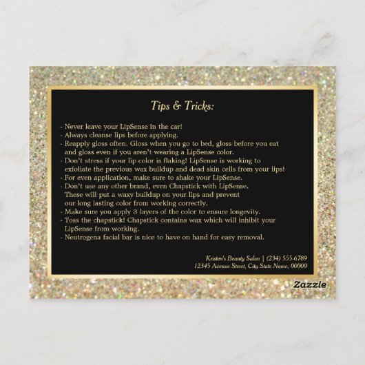 Carte Postale Parties scintillant d'or Conseils d'instruction su (Dos)