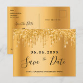 Carte Postale Parties scintillant d'or de fête d'anniversaire te (Devant / Derrière)