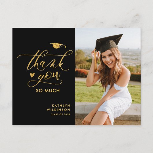 Carte Postale Parties scintillant d'or Elegant Script Graduation (Devant)