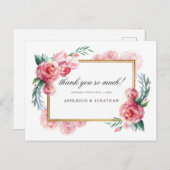 Carte Postale Parties scintillant d'or et fleurs d'aquarelle | M (Devant / Derrière)