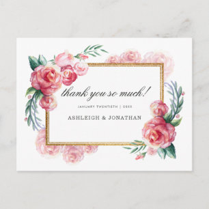 Carte Postale Parties scintillant d'or et fleurs d'aquarelle   M