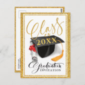 Carte Postale Parties scintillant d'or Faire-part de Casquette d (Devant / Derrière)