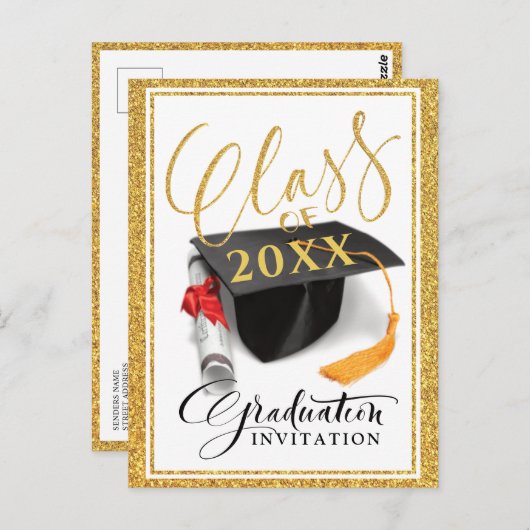 Carte Postale Parties scintillant d'or Faire-part de Casquette d (Devant / Derrière)