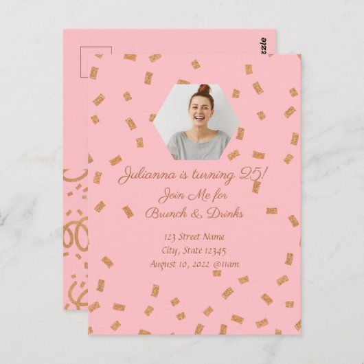 Carte Postale Parties scintillant d'or fête d'anniversaire (Devant / Derrière)