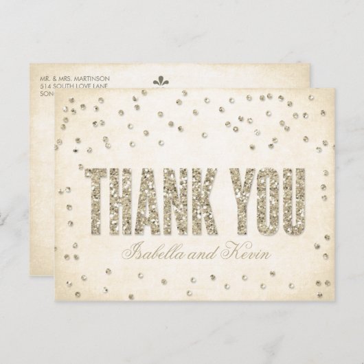 Carte Postale Parties scintillant d'or Look Confetti Points Mari (Devant / Derrière)