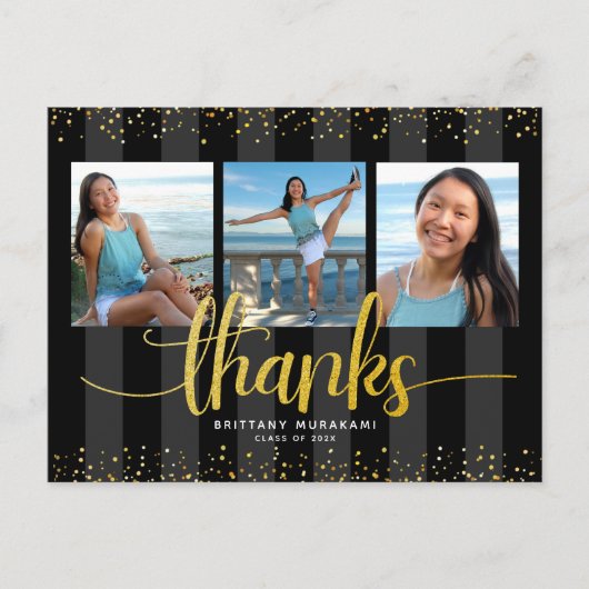 Carte Postale Parties scintillant d'or noir 3 photo graduation m (Devant)