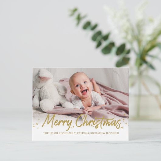 Carte Postale Parties scintillant d'or photo manuscrite Joyeux N (Debout devant)