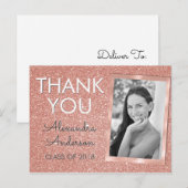 Carte Postale Parties scintillant d'or rose Rose  Merci de gradu (Devant / Derrière)