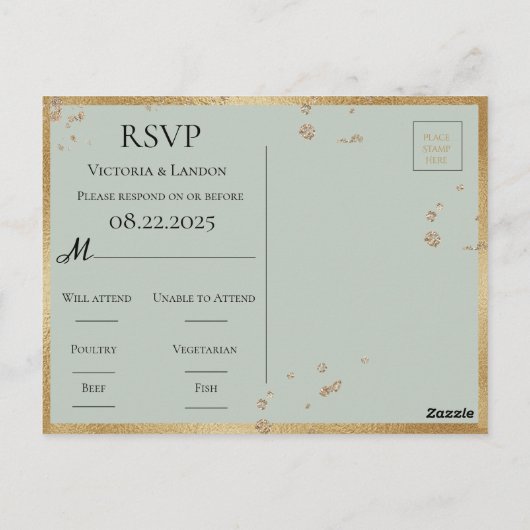 Carte Postale Parties scintillant d'or rustique verdure Mariage  (Dos)