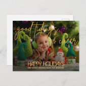 Carte Postale Parties scintillant d'or Script Festive Noël (Devant / Derrière)