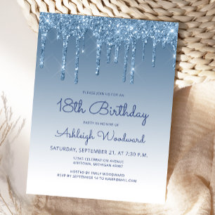 Carte Postale Parties scintillant Drips Blue 18th Birthday Party