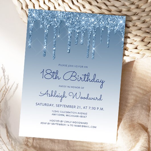 Carte Postale Parties scintillant Drips Blue 18th Birthday Party
