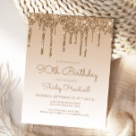 Carte Postale Parties scintillant Drips Gold 90th Birthday Party<br><div class="desc">Cette invitation branchée à 90ème anniversaire présente une bordure brillante or faux goutte de parties scintillant et un arrière - plan sombre. Les mots "90th Birthday" et le nom de l'invité d'honneur apparaissent en écriture manuscrite en or décontracté,  le reste du texte personnalisable en or sans serif font.</div>