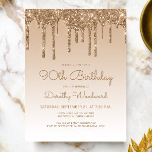 Carte Postale Parties scintillant Drips Gold 90th Birthday Party