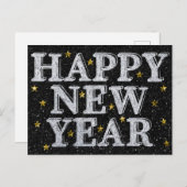 Carte Postale Parties scintillant du Nouvel An Silver & Gold (Devant / Derrière)