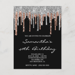 Carte Postale Parties scintillant en argent et en or Rose  Drive