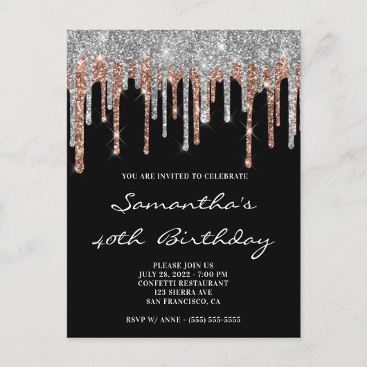 Carte Postale Parties scintillant en argent et en or Rose  Drive (Devant)