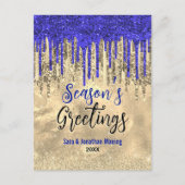 Carte Postale Parties scintillant en or bleu chic gouttes Noël n (Devant)