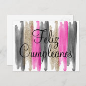 Carte Postale Parties scintillant en or noir rose Feliz Cumplean (Devant / Derrière)