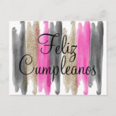 Carte Postale Parties scintillant en or noir rose Feliz Cumplean (Devant)