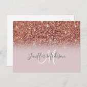 Carte Postale parties scintillant en or rose Nom personnalisé (Devant / Derrière)