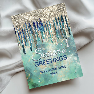Carte Postale Parties scintillant en or vert chic gouttes Noël n