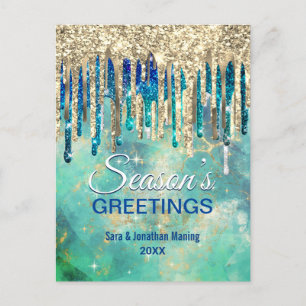 Carte Postale Parties scintillant en or vert chic gouttes Noël n