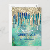 Carte Postale Parties scintillant en or vert chic gouttes Noël n (Devant / Derrière)